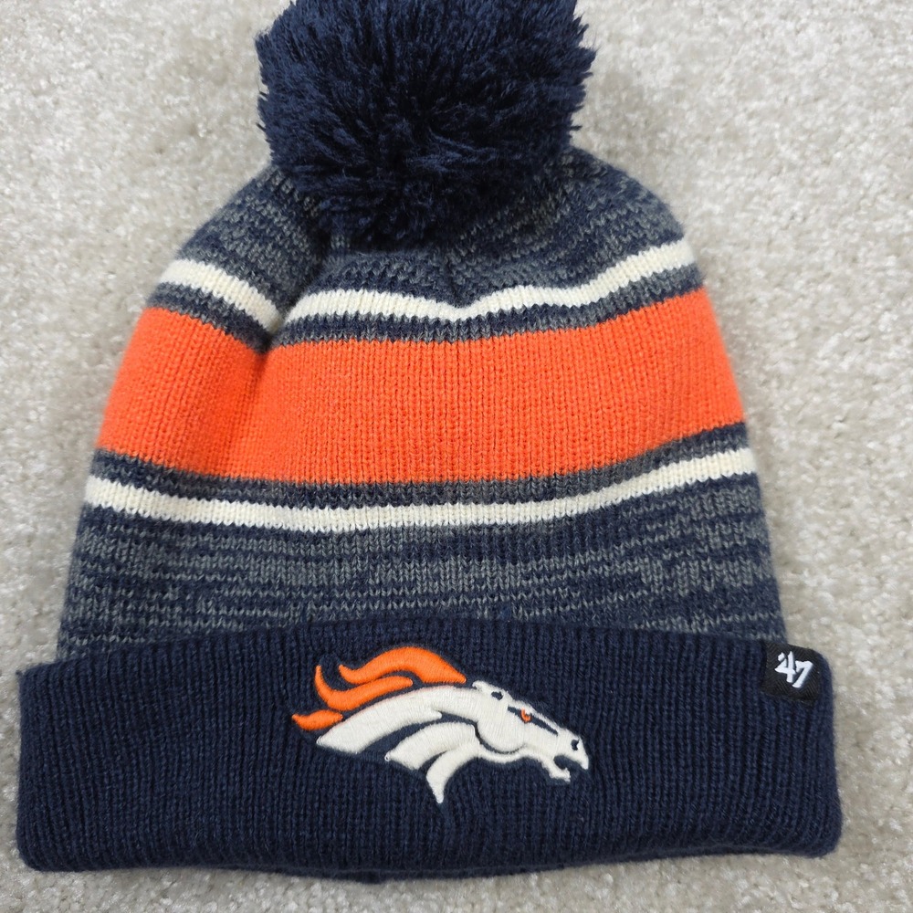 Denver Broncos NFL 47 Brand Knit Pom Beanie Hat Striped Winter Cap